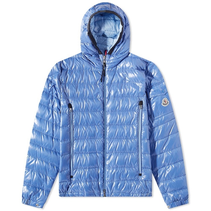 Photo: Moncler Men's Galion Hooded Down Jacket in Mid Blue