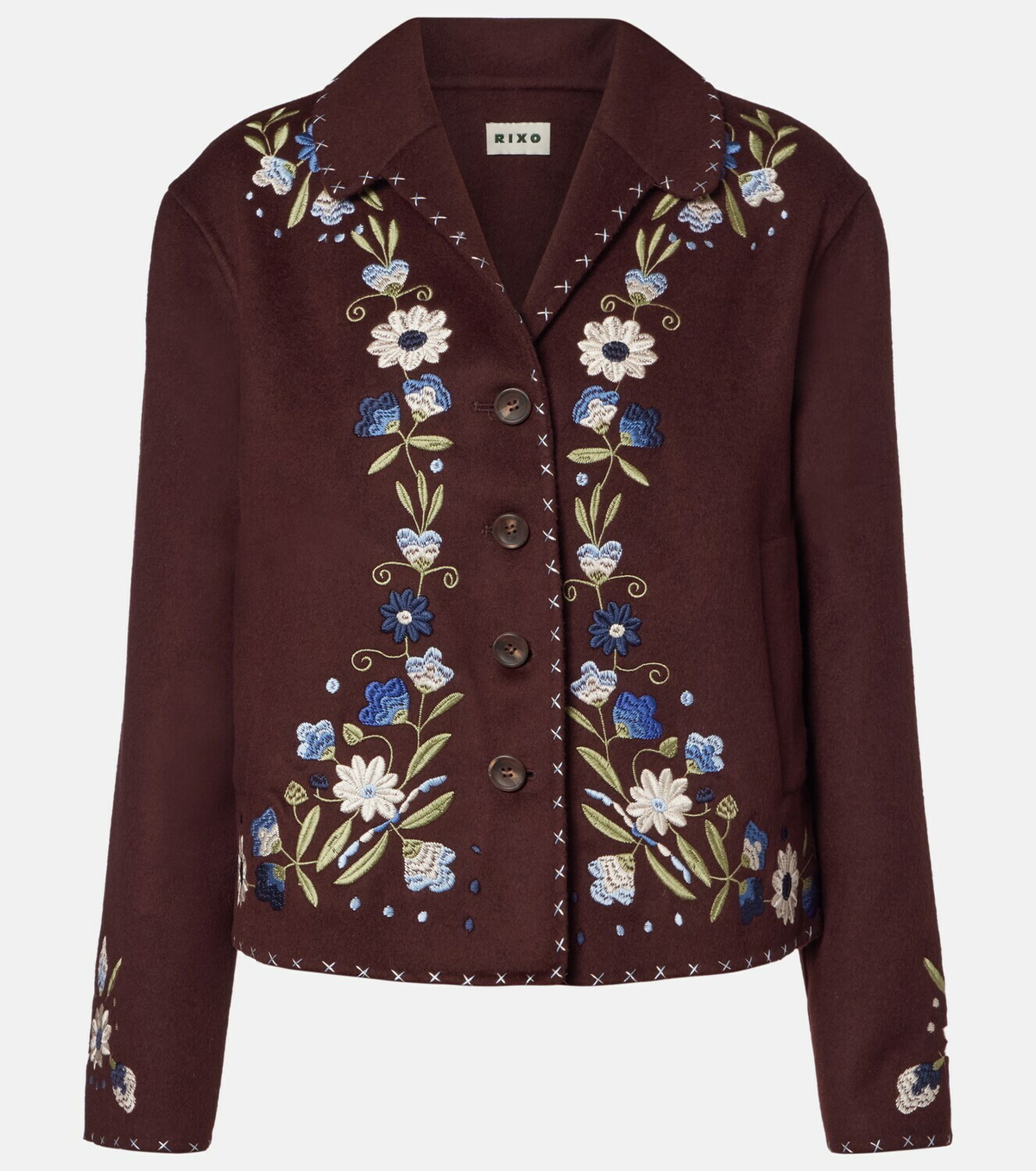Rixo Jude embroidered wool-blend jacket