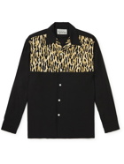 Wacko Maria - Camp-Collar Lyocell and Leopard-Print Cotton-Corduroy Shirt - Black