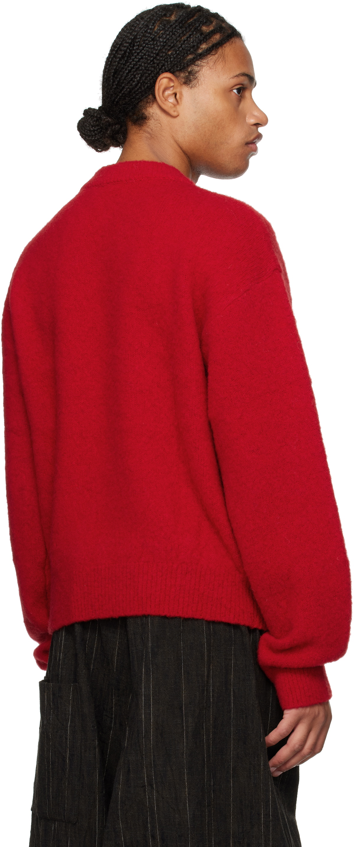 AMOMENTO Red Fluffy Brushed Knit Sweater