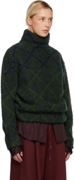Dries Van Noten Navy & Green Jacquard Turtleneck