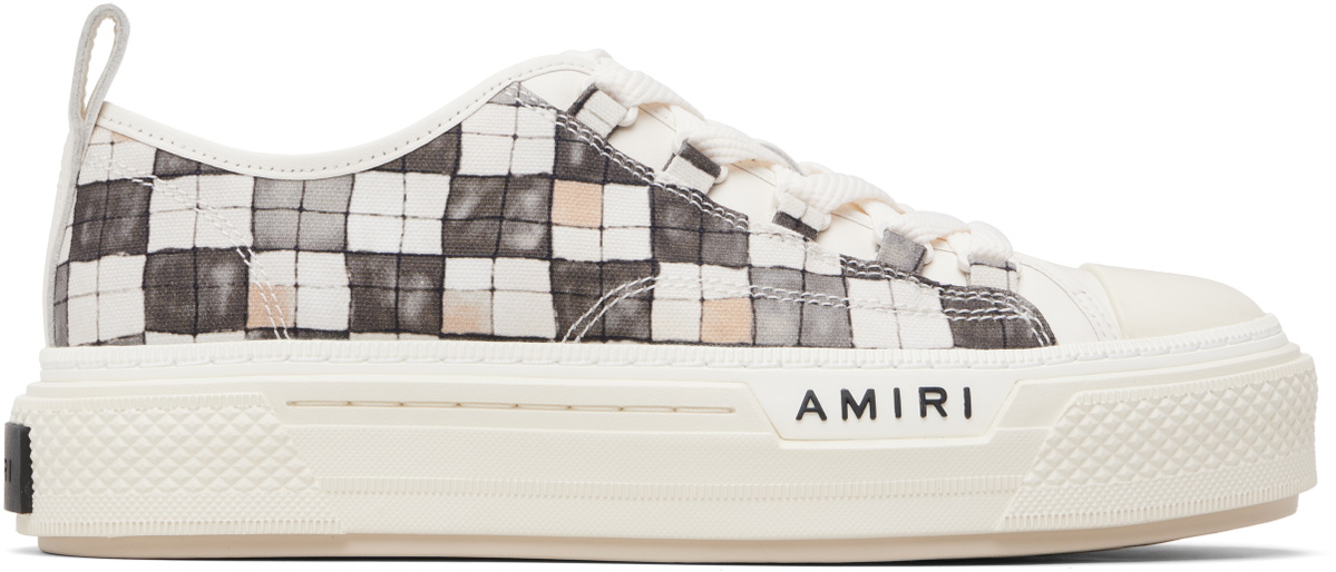 AMIRI White & Gray Checkered Court Low Sneakers