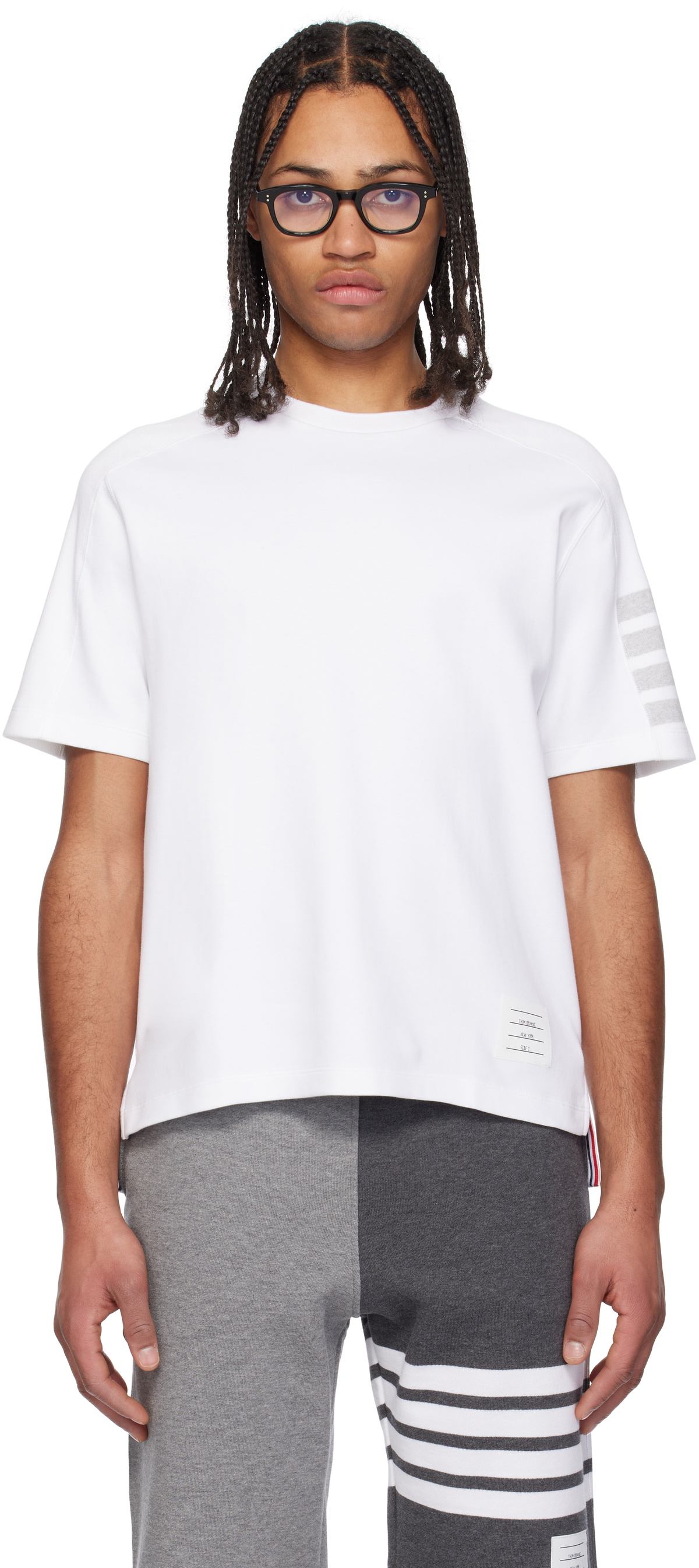 【関税込み】Thom Browne ホワイト Milano Cotton 4-Bar Tシャツ white-milano-cotton-4-bar-t-