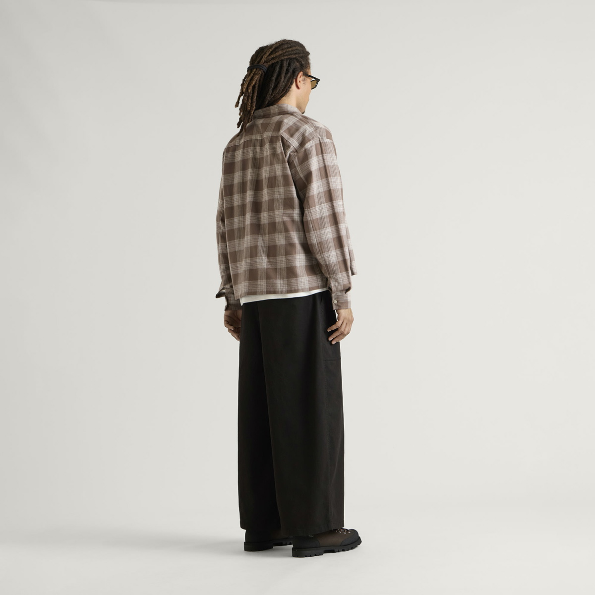 END. Men's Border Shirt in Dark Sand Check