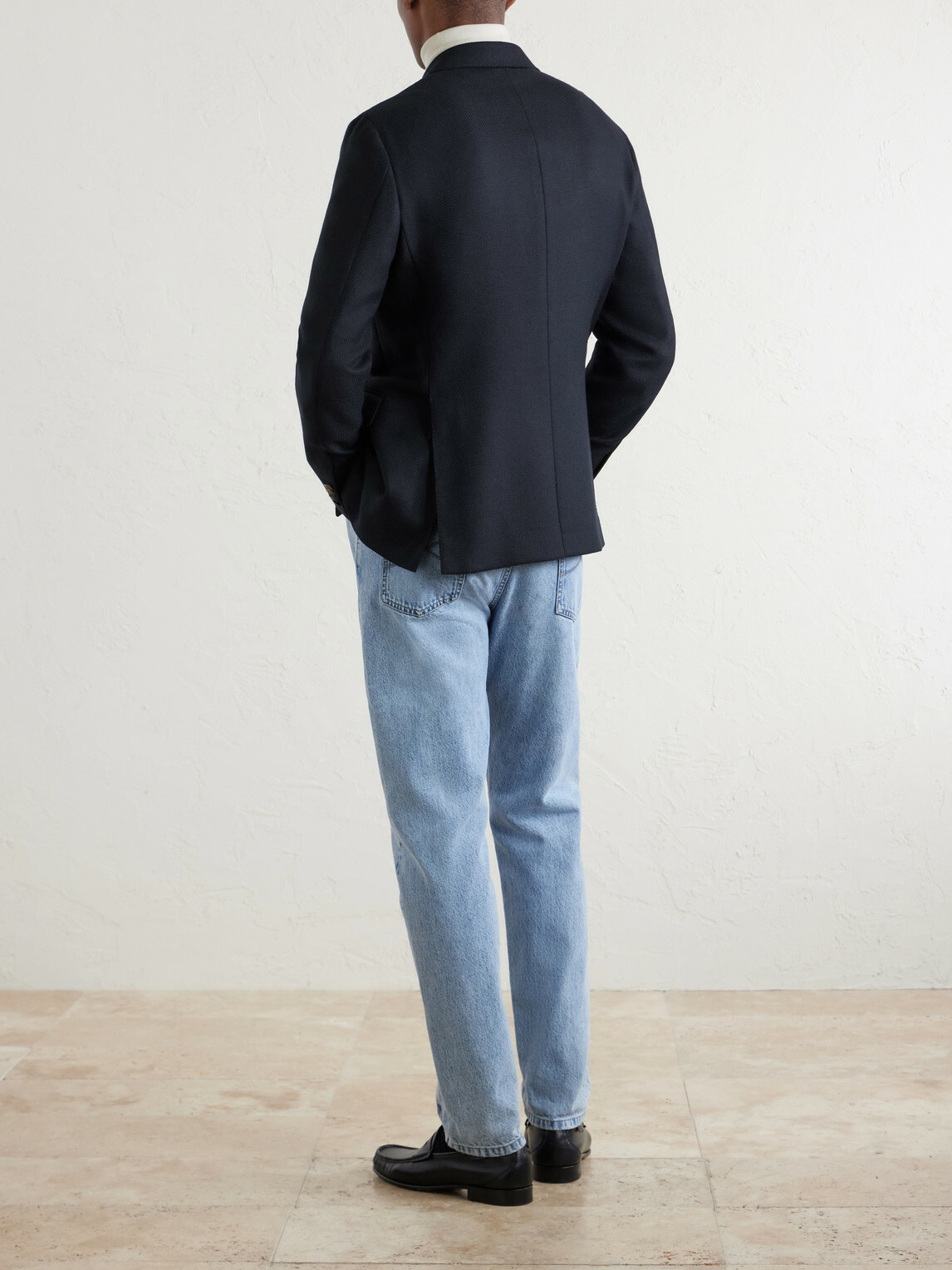 Caruso - Aida Double-Breasted Wool-Basketweave Blazer - Blue