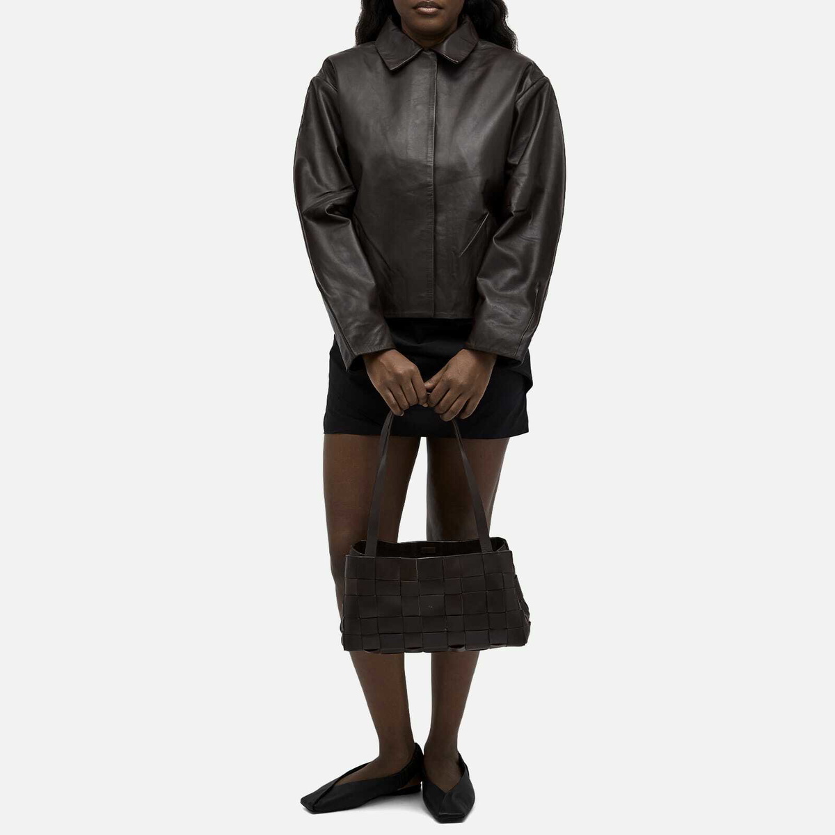 ST. Agni Women's Cocoon Leather Jacket in Chocolate