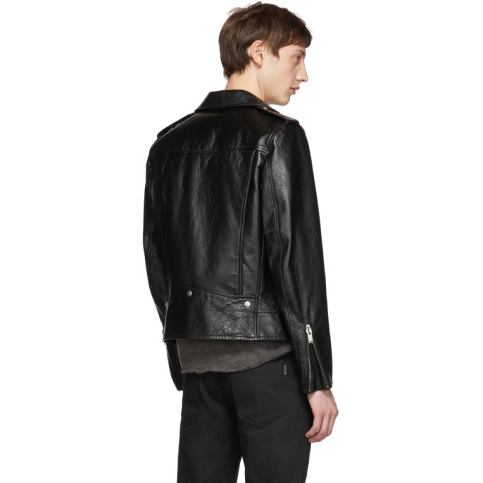 Saint Laurent Black Leather Stars Classic Moto Jacket Saint
