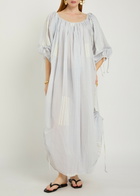 Thierry Colson Athenais Striped Ruched Cotton Midi Dress White And Blue