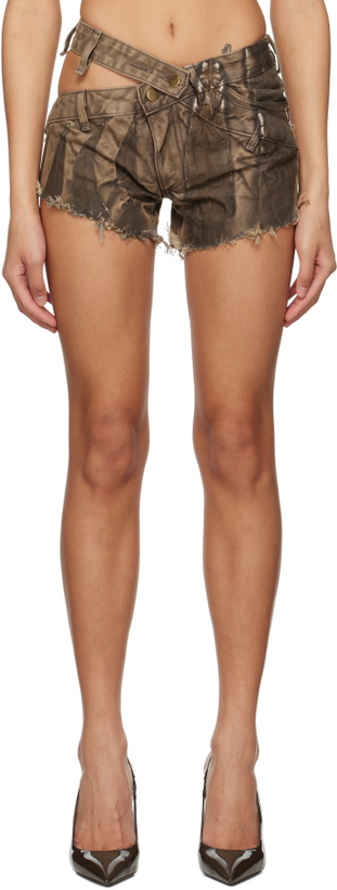 Photo: Masha Popova Brown Asymmetric Tribal Mini Denim Shorts