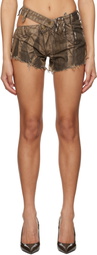 Masha Popova Brown Asymmetric Tribal Mini Denim Shorts