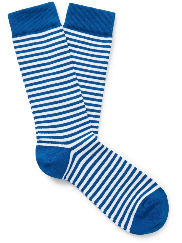 Photo: SUNSPEL - Striped Stretch Cotton-Blend Socks - Blue