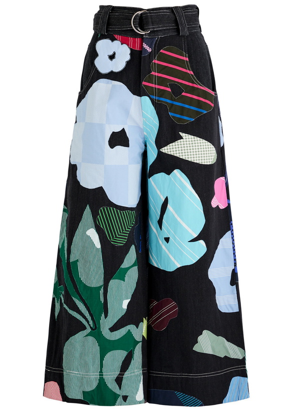 Photo: Lovebirds Printed and Appliquéd Chambray Trousers Black