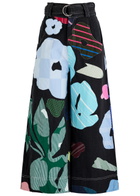 Lovebirds Printed and Appliquéd Chambray Trousers Black