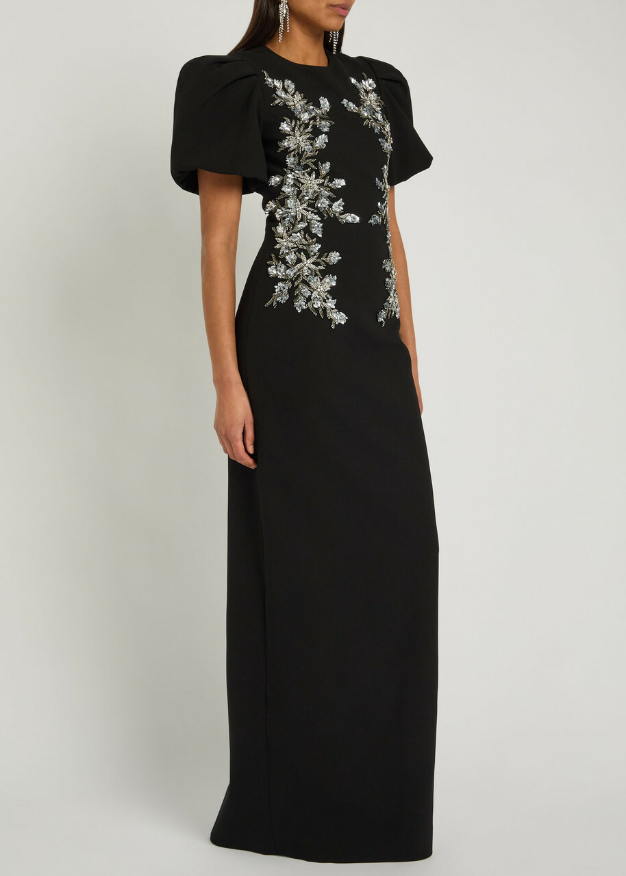 Rebecca Vallance Zephyr Embellished Crepe Gown Black