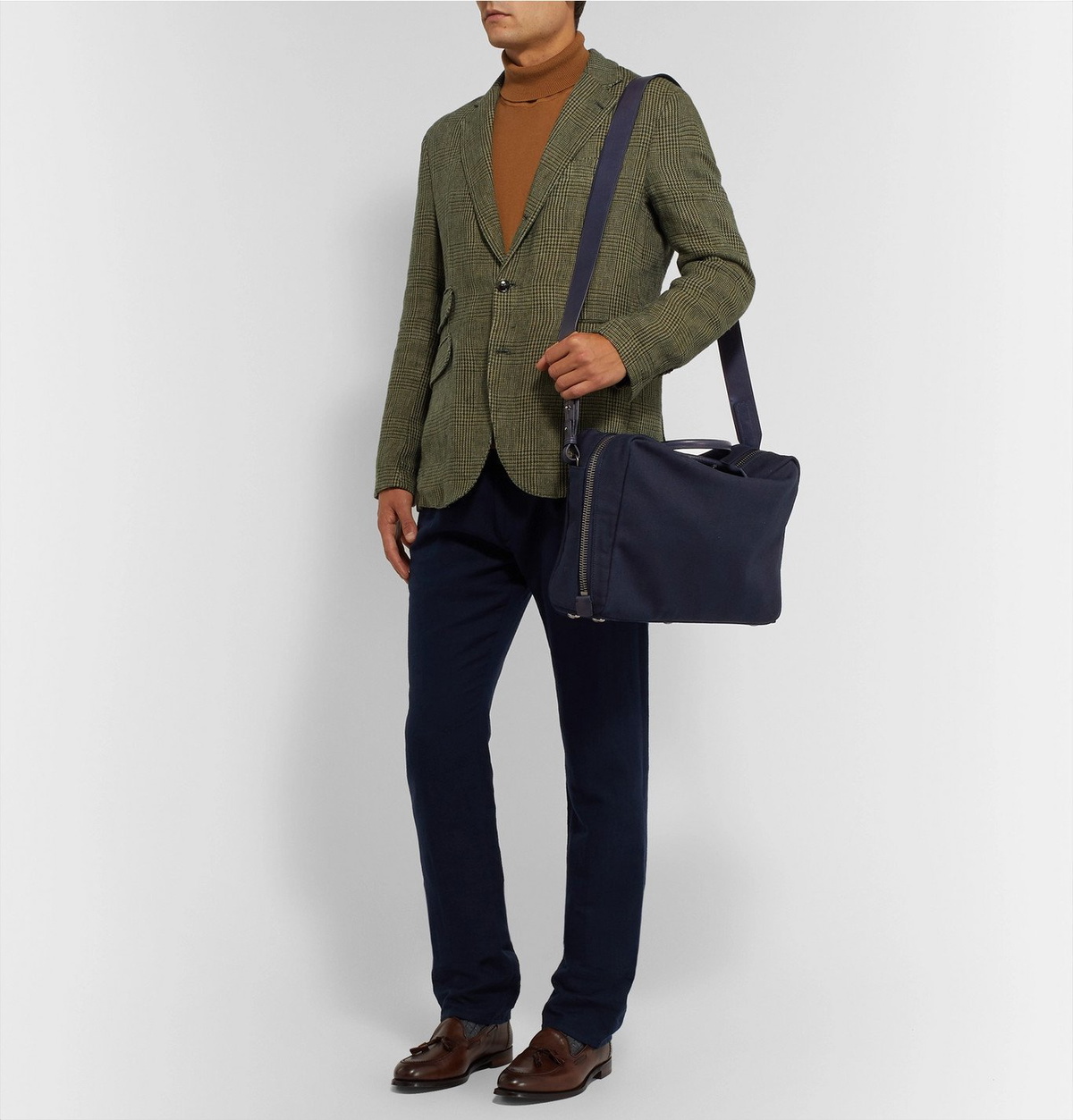 Álvaro - Arturo Leather-Trimmed Canvas Briefcase - Blue
