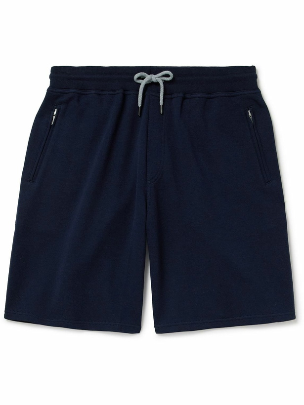 Photo: Brunello Cucinelli - Straight-Leg Cotton-Blend Jersey Drawstring Shorts - Blue