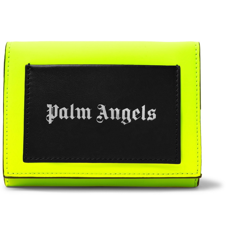 Photo: Palm Angels - Neon Colour-Block Printed Leather Trifold Wallet - Yellow