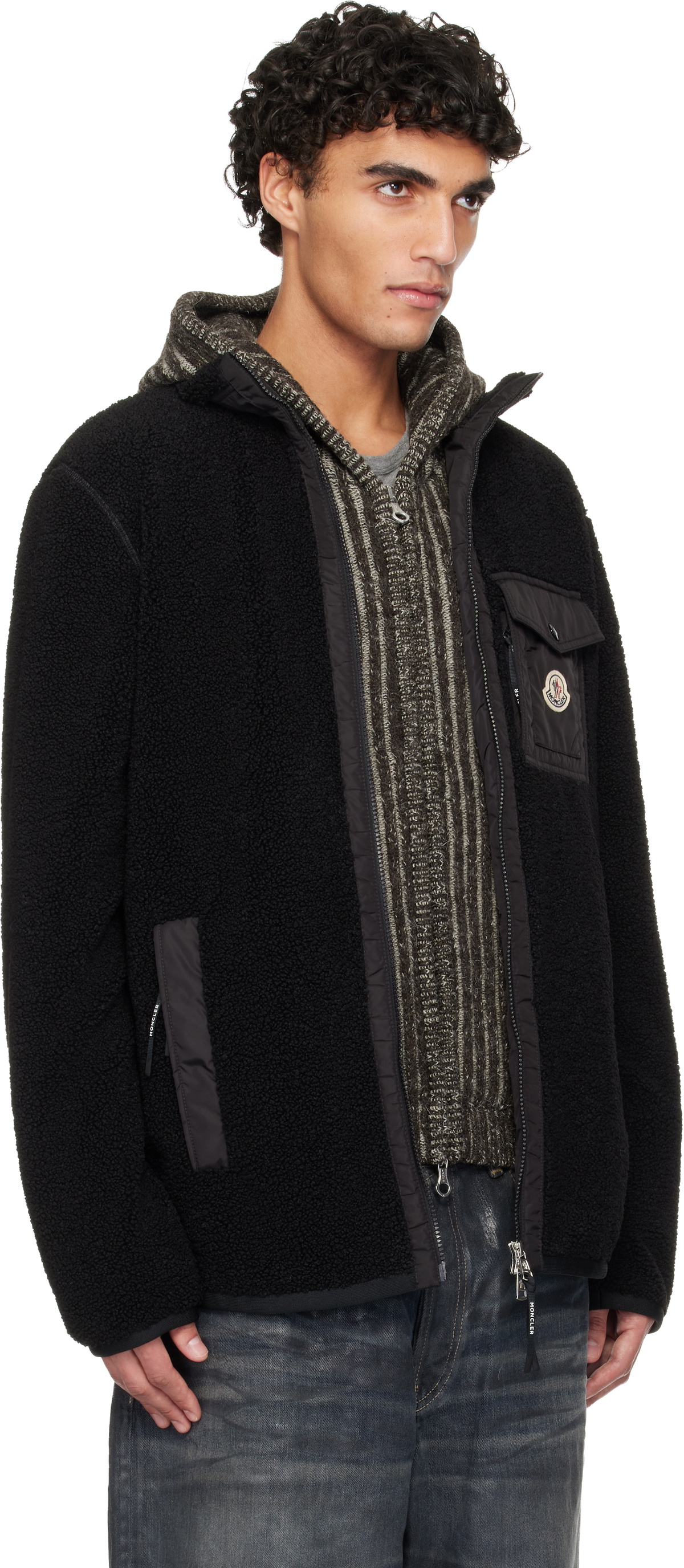 Moncler Black Teddy Pocket Zip-Up Jacket Moncler