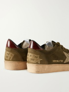 Golden Goose - Ball Star Distressed Leather-Trimmed Studded Suede Sneakers - Green