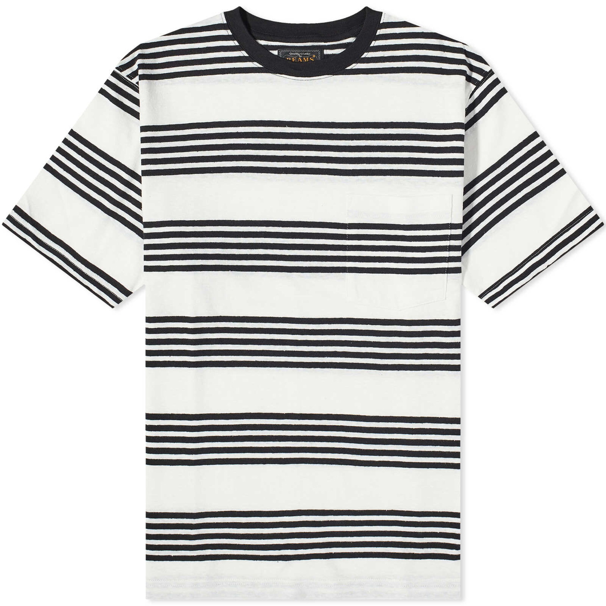 Beams Plus Men's Stripe Nep Pocket T-Shirt in Off White Beams Plus