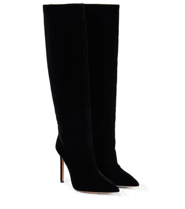 Photo: Aquazzura So Matignon 105 velvet knee-high boots