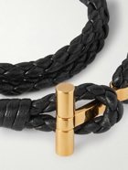 TOM FORD - Woven Leather and Gold-Plated Wrap Bracelet - Black