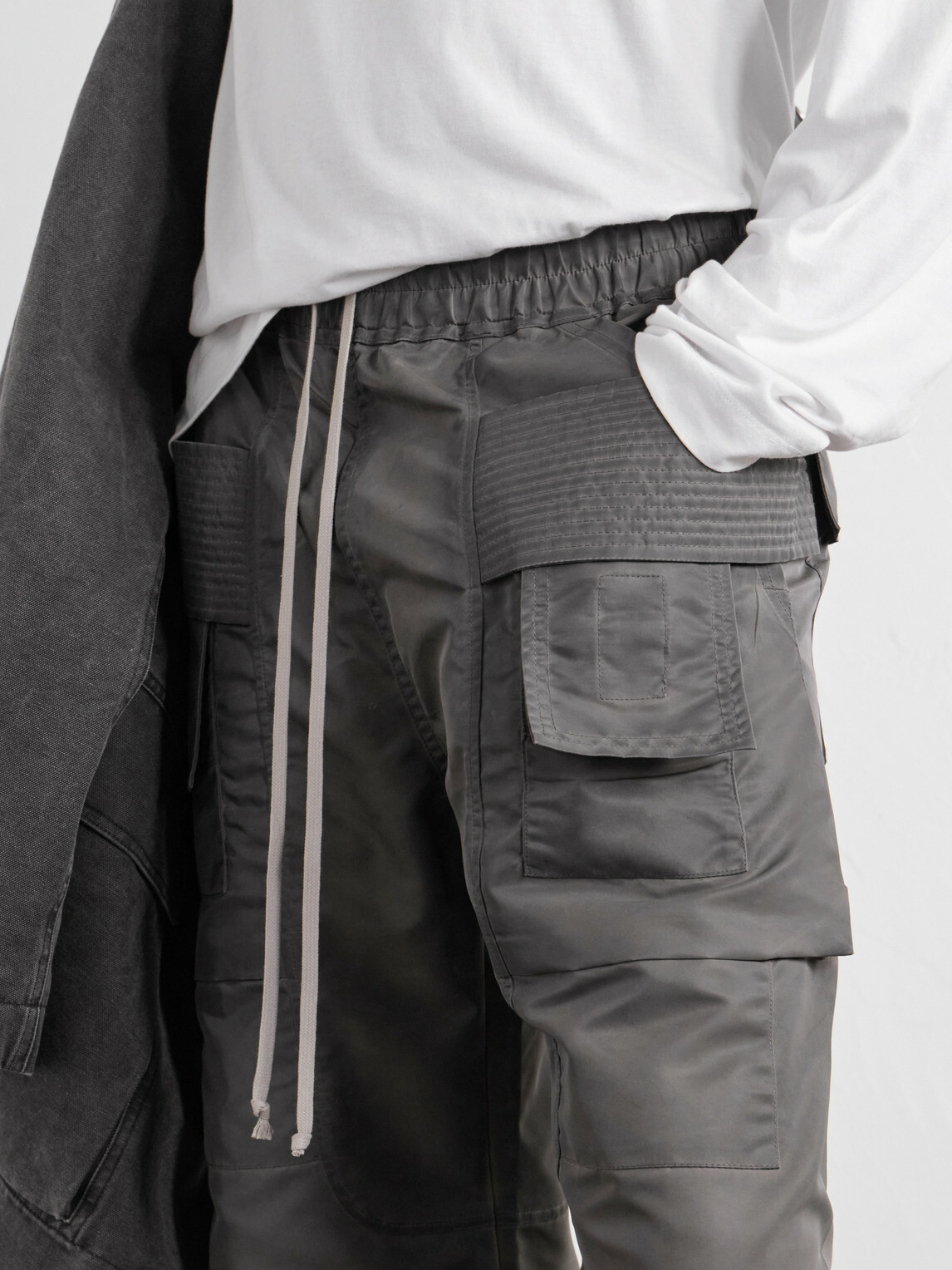 DRKSHDW by Rick Owens - Creatch Wide-Leg Shell Drawstring Cargo Trousers - Gray