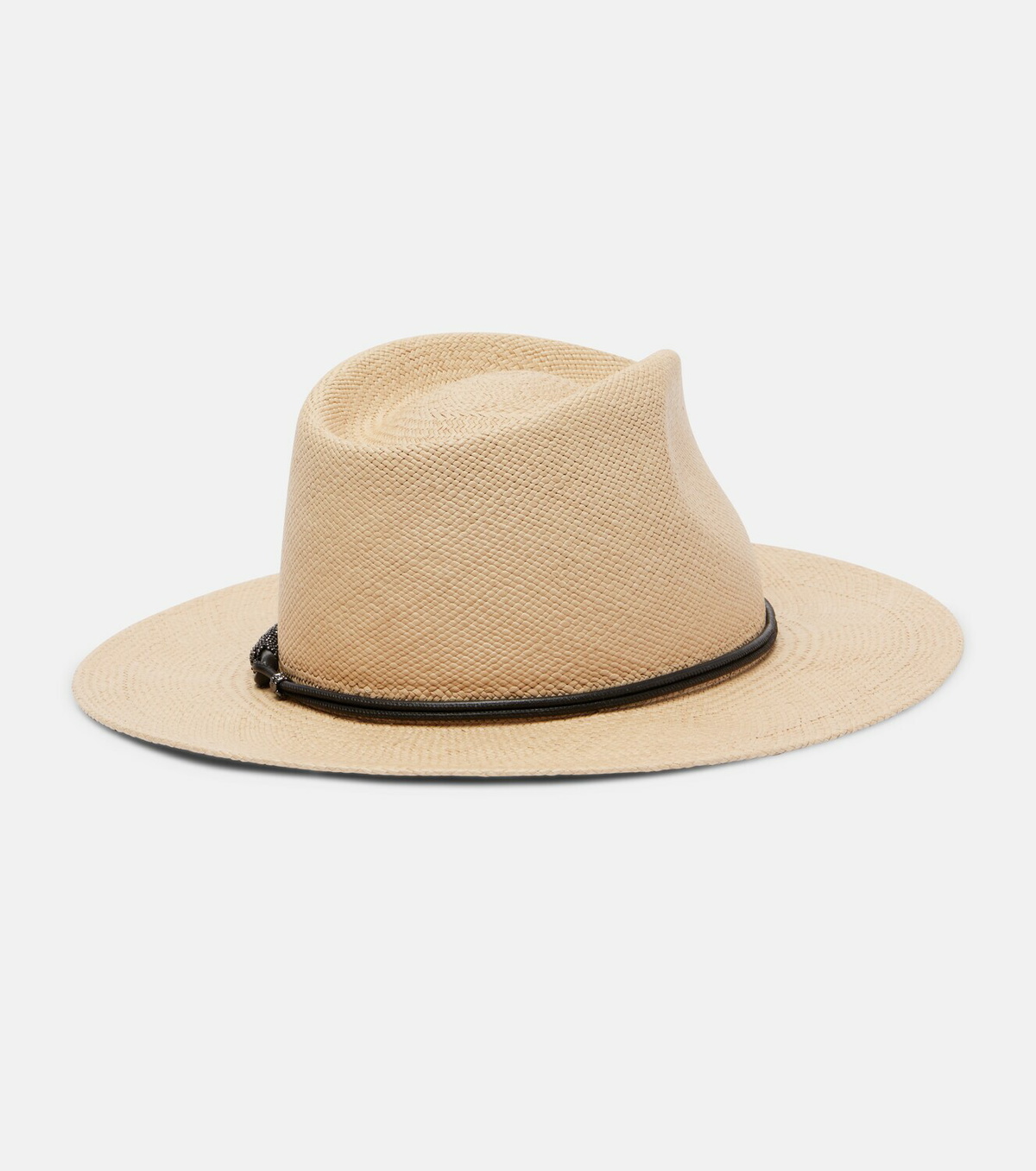 Brunello Cucinelli Monili leather-trimmed straw fedora hat