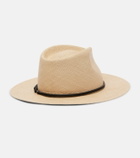 Brunello Cucinelli Monili leather-trimmed straw fedora hat