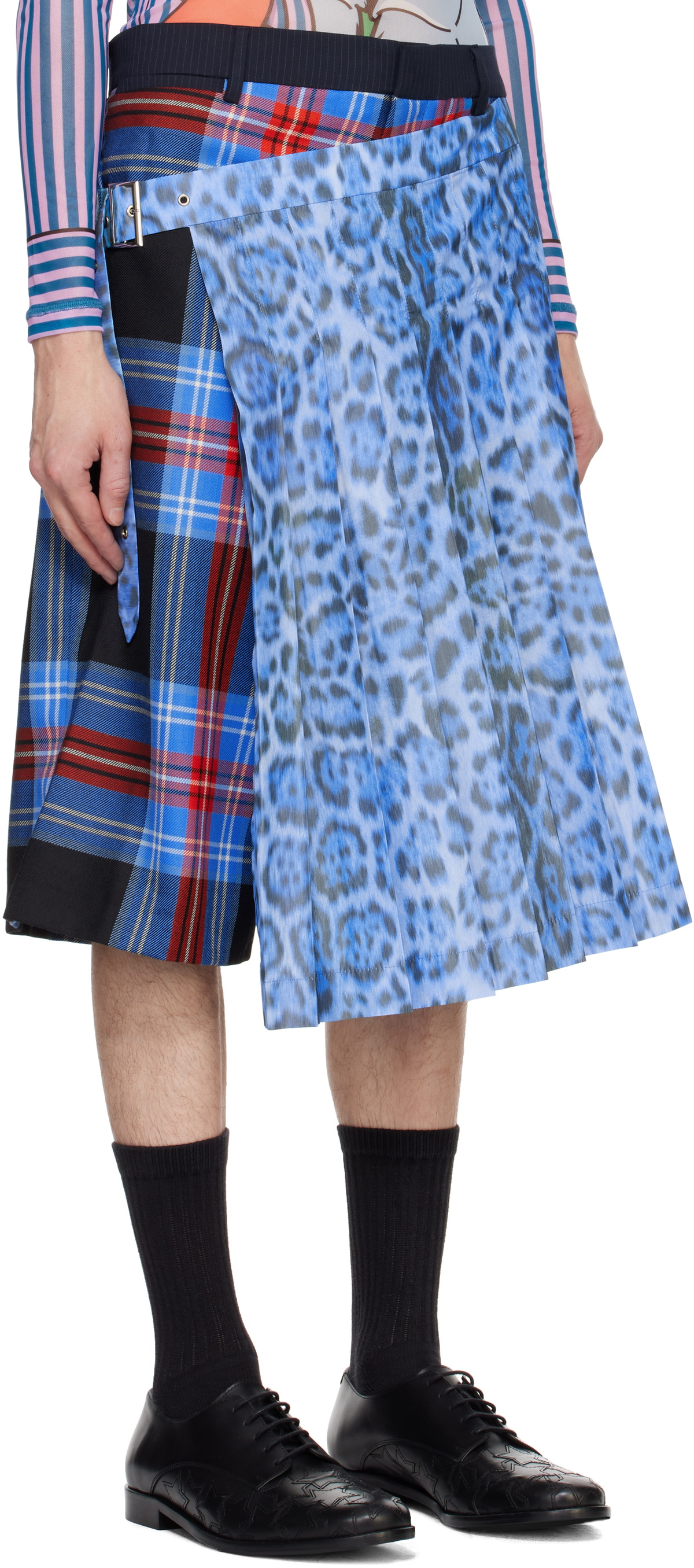 Charles Jeffrey LOVERBOY Blue & Red Pleated Skort