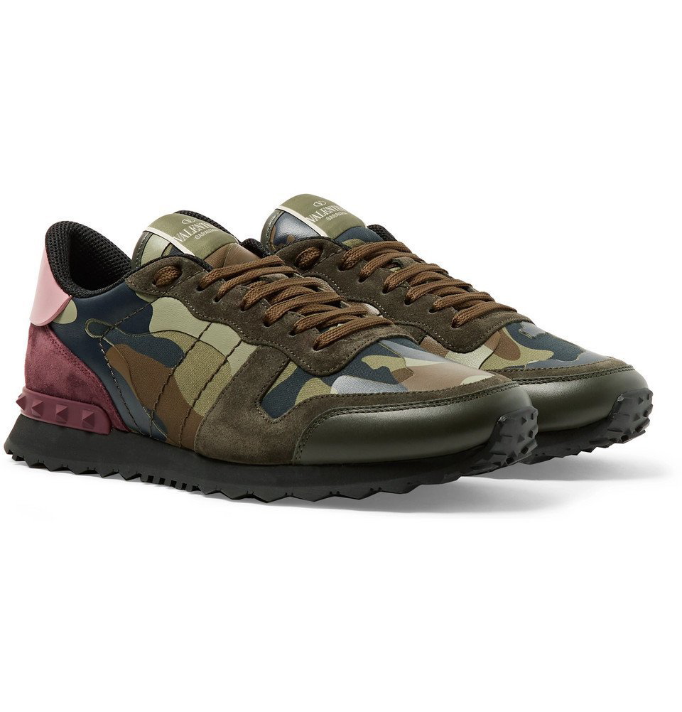 Valentino - Valentino Garavani Rockrunner Camouflage-Print Canvas, Leather and Suede Sneakers Men - Green Garavani