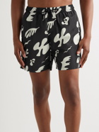 FRAME - Straight-Leg Short-Length Logo-Appliquéd Printed Swim Shorts - Black