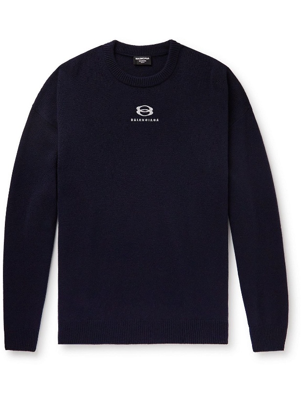 Photo: Balenciaga - Logo-Embroidered Cashmere Sweater - Blue