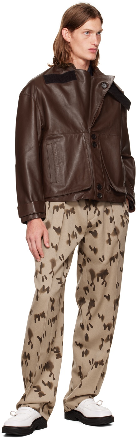 T/SEHNE SSENSE Exclusive Brown Asymmetric Leather Jacket