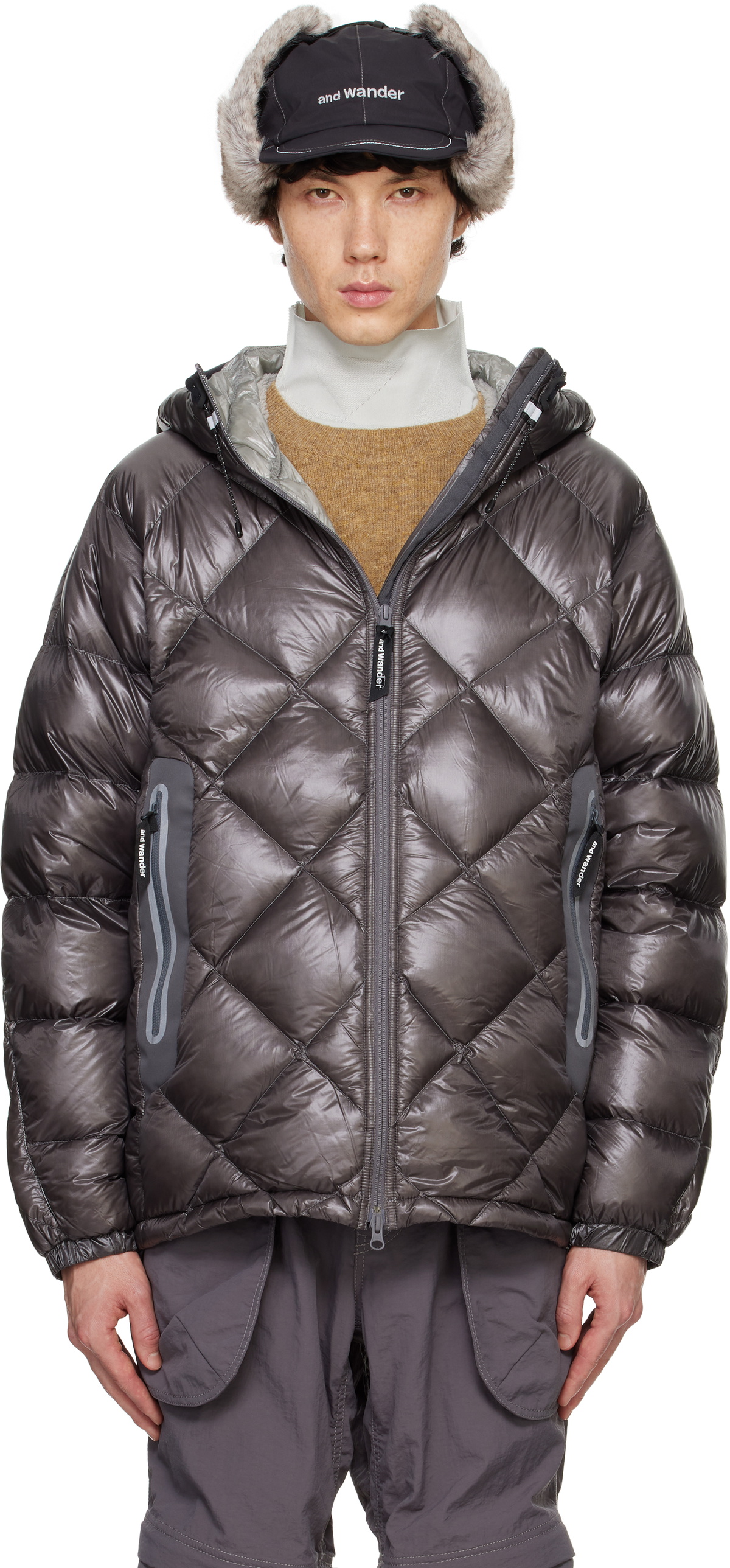 and wander Gray Diamond Stitch Down Jacket and Wander