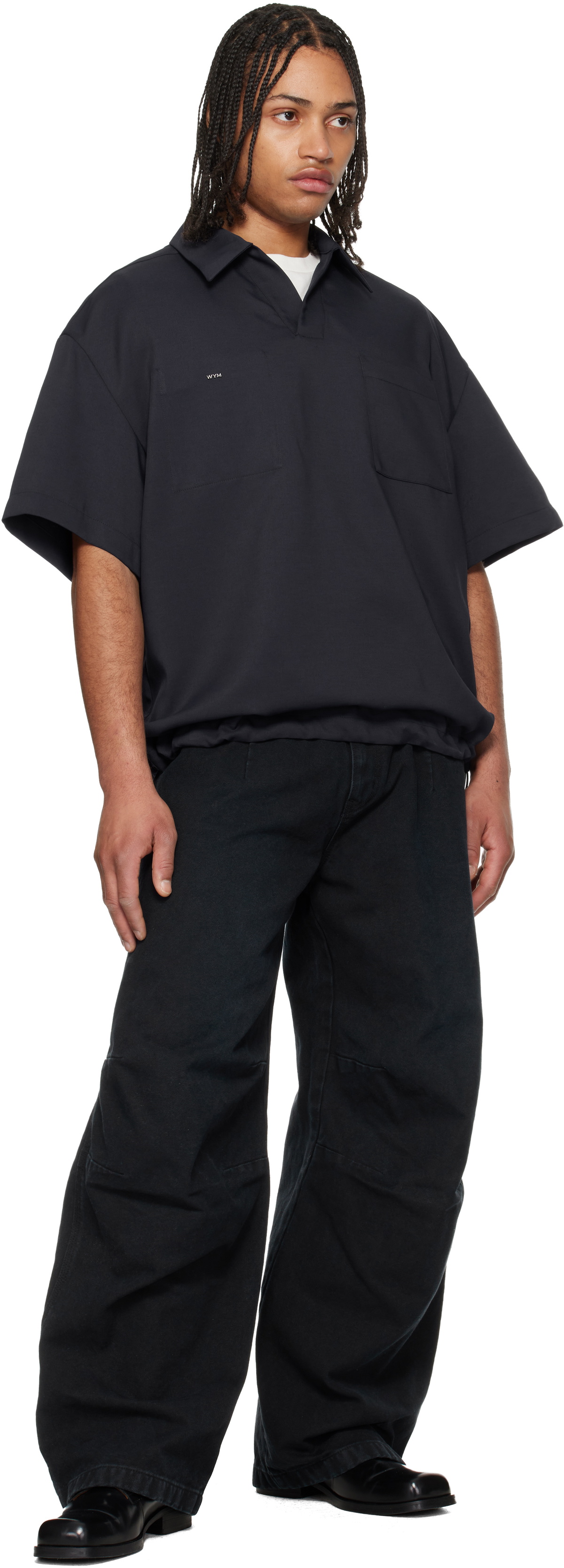 WOOYOUNGMI Navy 3D Wide Dyed Jeans