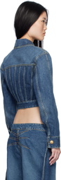 Balmain Blue Cropped Faded Denim Jacket