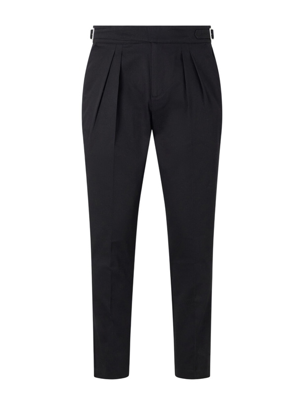 Photo: Mr P. - Steve Tapered Pleated Cotton Trousers - Black