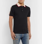 Gucci - Slim-Fit Webbing-Trimmed Stretch-Cotton Piqué Polo Shirt - Black