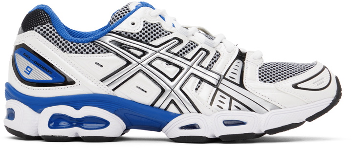 Photo: ASICS White & Blue Gel-Nimbus 9 Sneakers