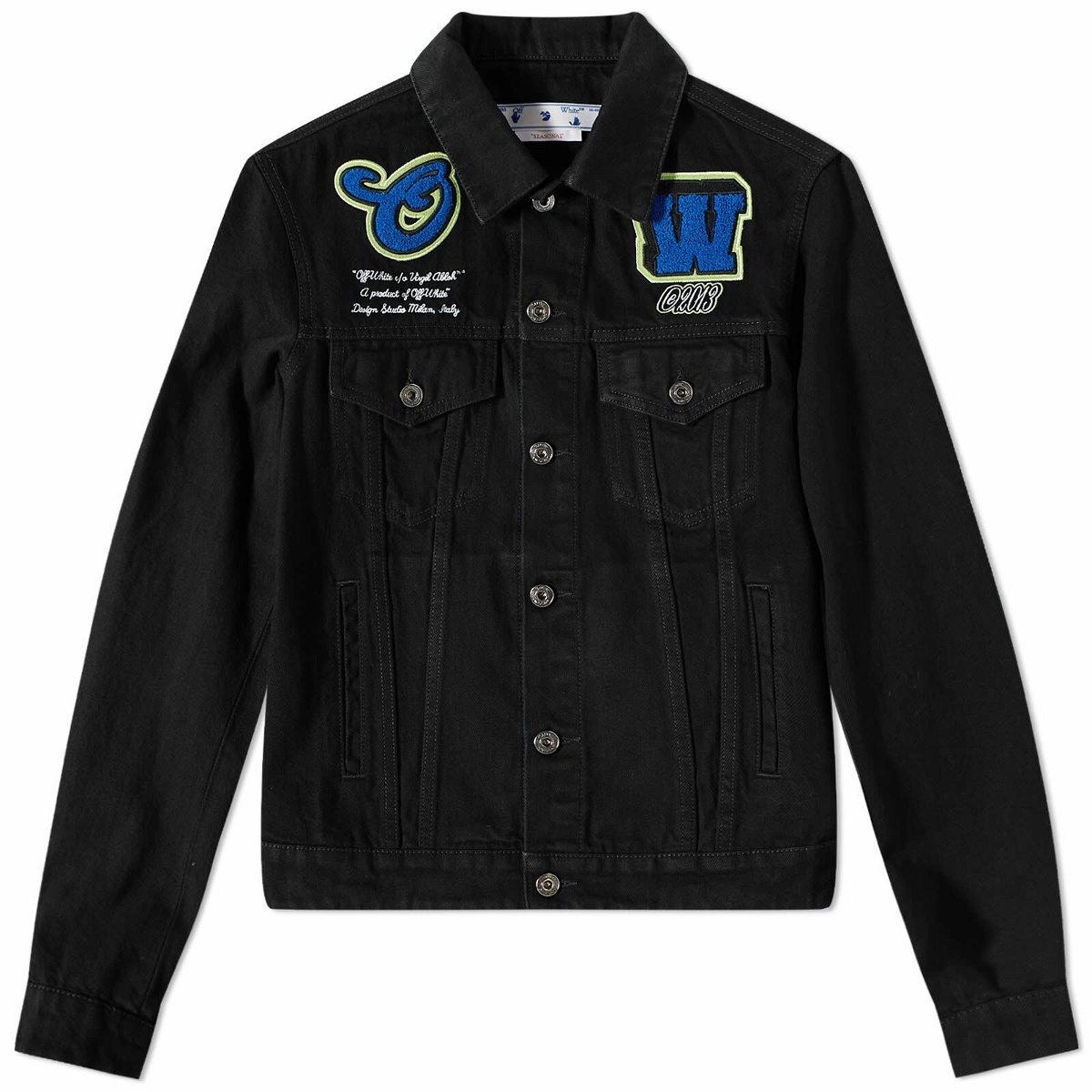 Photo: Off-White Men's Varsity Patch Denim Jacket in Black