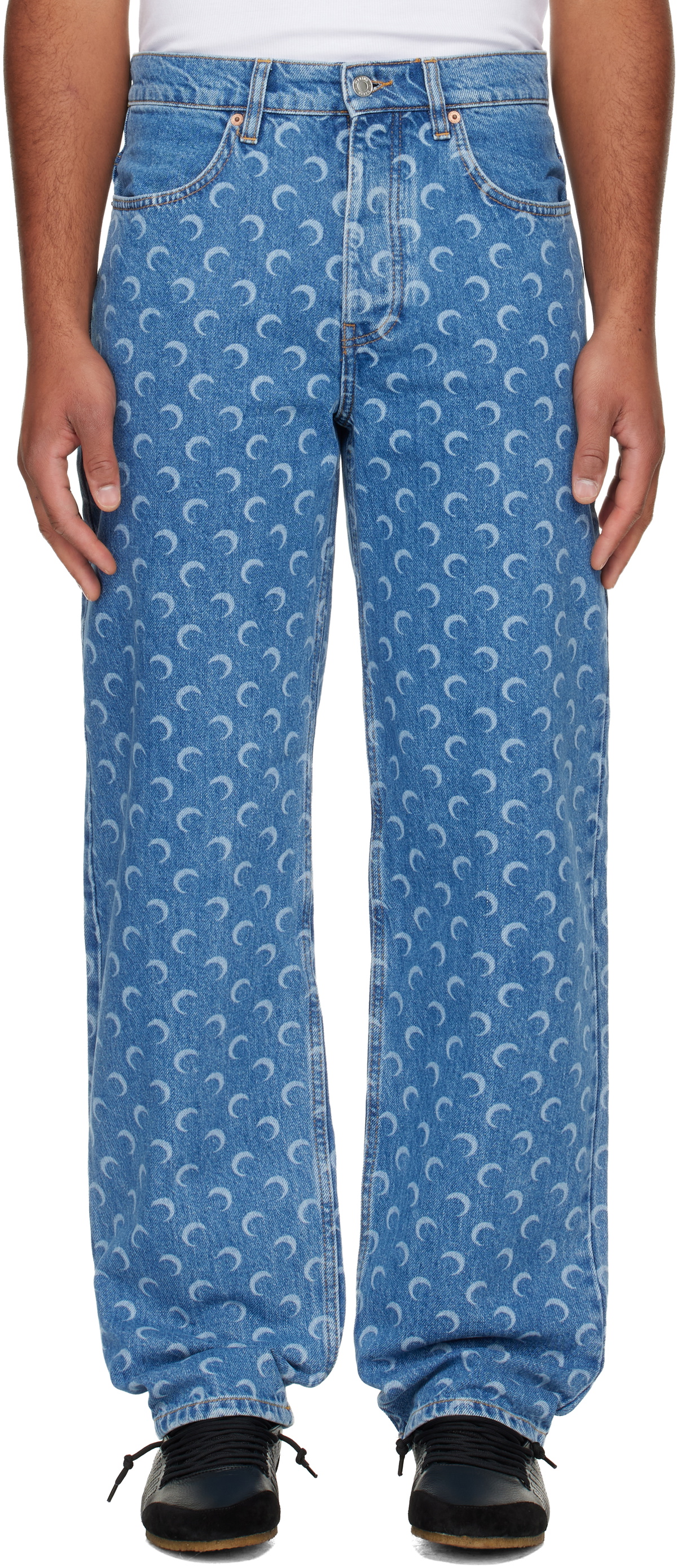 Marine Serre Blue Moon Laser Baggy Jeans