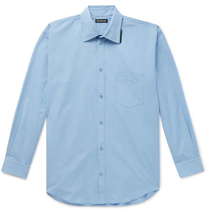 Photo: Balenciaga - Logo-Apppliquéd Cotton-Poplin Shirt - Blue