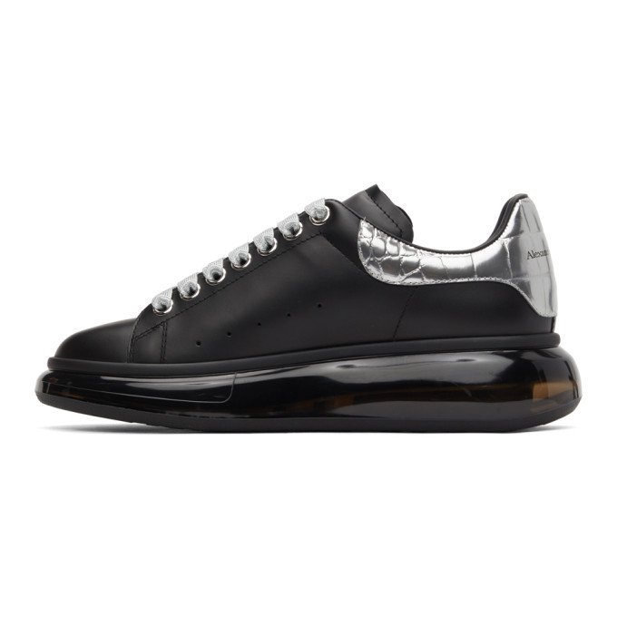 スニーカー Oversize Sneakers in Black & Silver Leather Alexander McQueen SSENSE Exclusive Black and Silver Croc