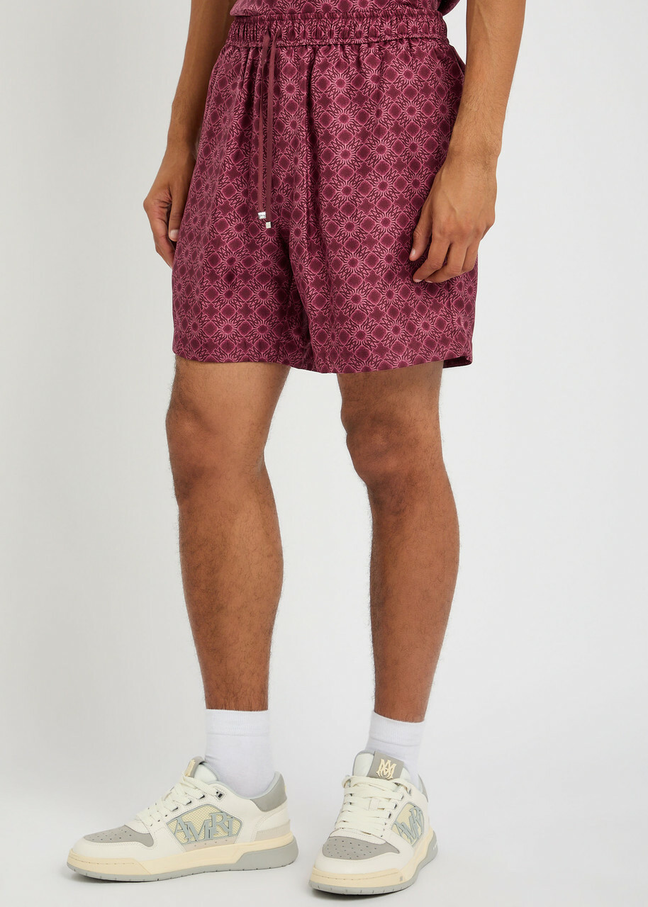 Amiri MA Quad Logo-monogrammed Silk Shorts Dark Red