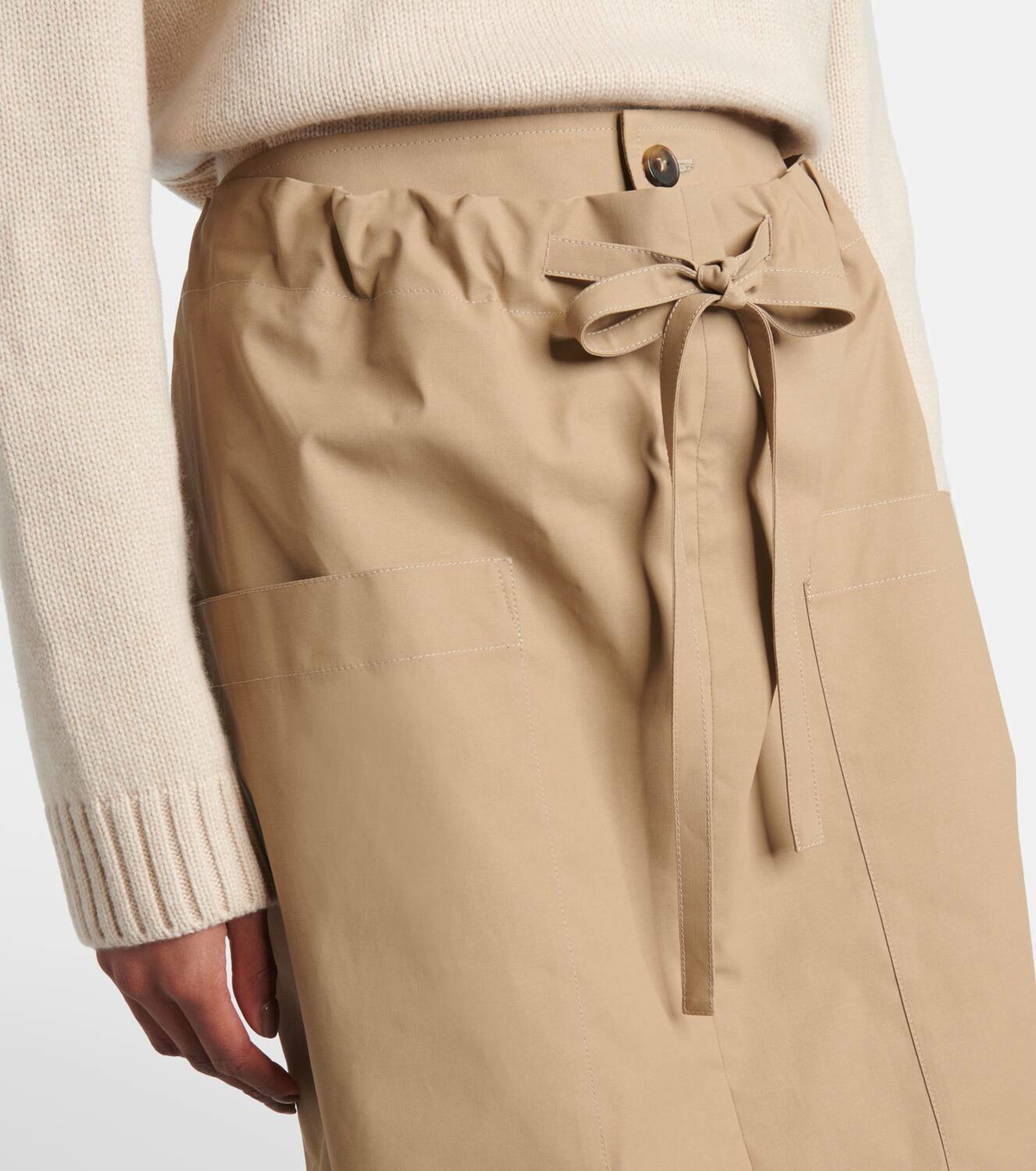 Tod's Tie-detail coated cotton midi skirt