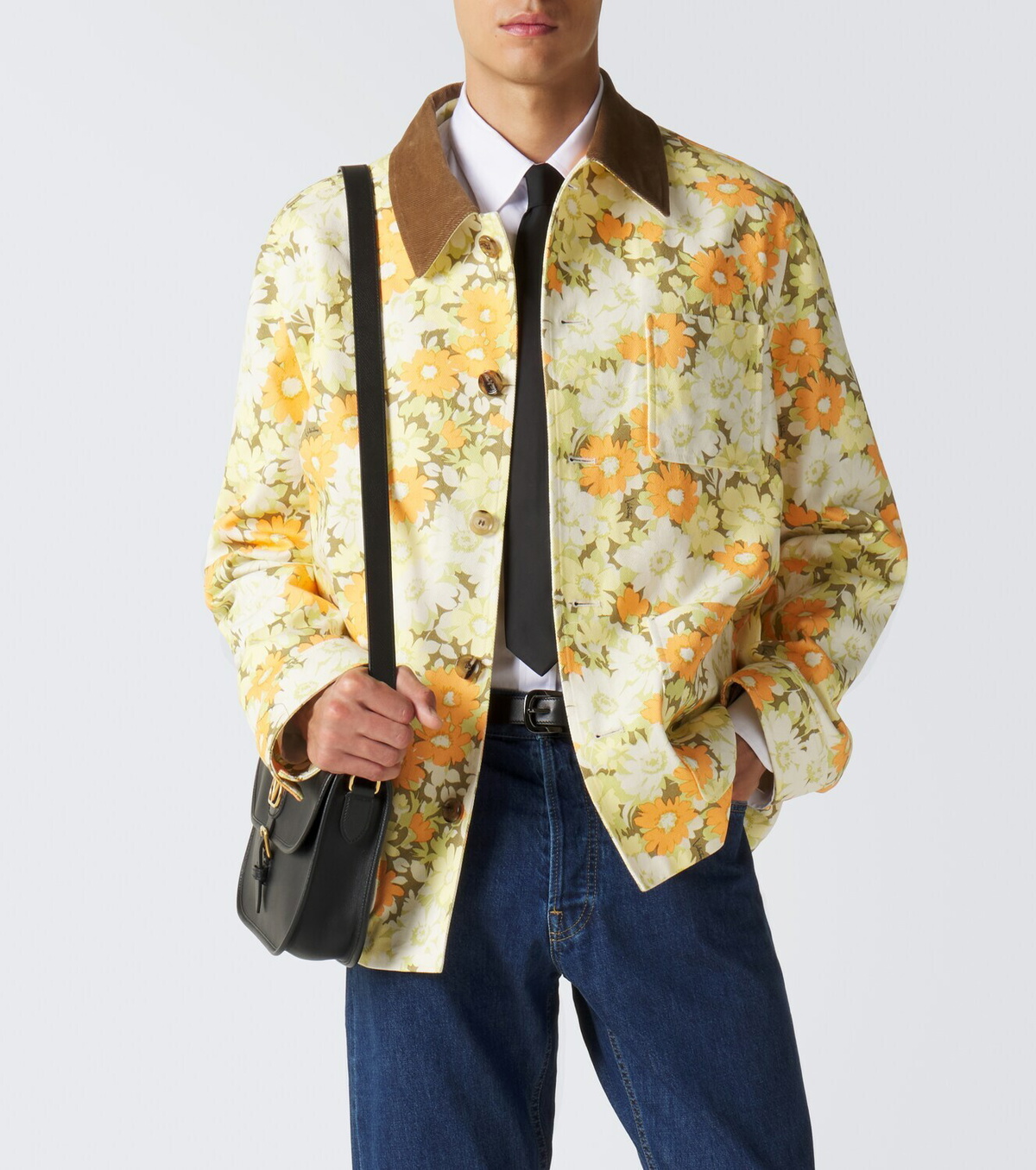 Valentino Corduroy-trimmed floral denim jacket