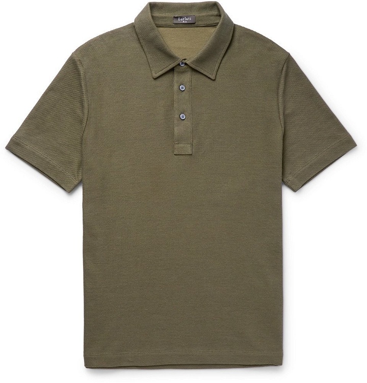 Photo: Berluti - Cotton and Silk-Blend Piqué Polo Shirt - Men - Green