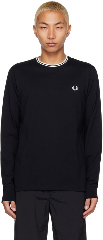 Photo: Fred Perry Black Crewneck Long Sleeve T-Shirt