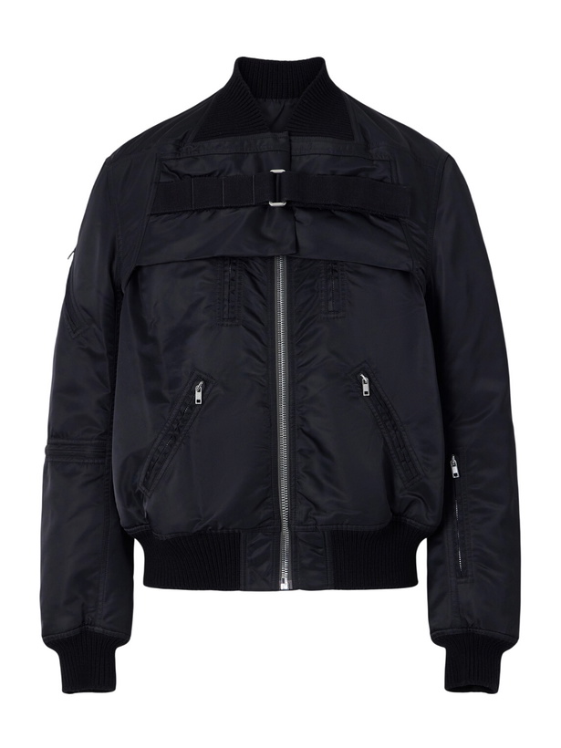 Photo: Rick Owens - Two-Piece Buckled Rib-Trimmed Satin Bomber Jacket - Black